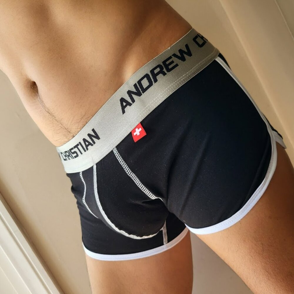 Andrew Christian Vintage Boxer Briefs Trunks Large Black NEW